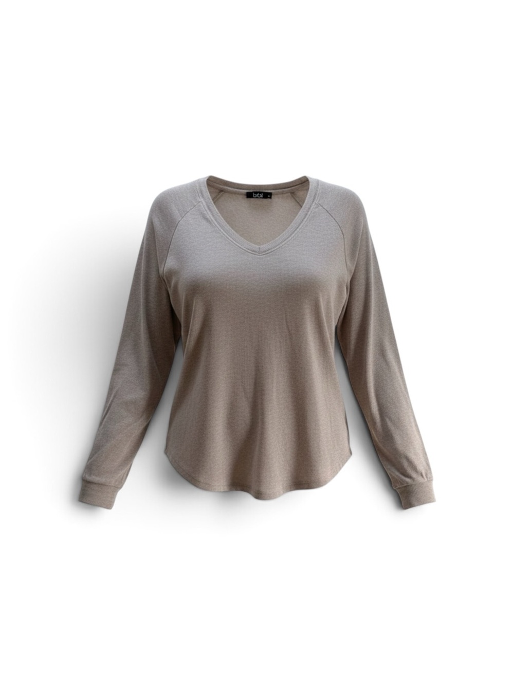 Bobi Los Angeles~Top~Women’s S~Tan~Raglan Long Sleeve~V Neck~Relaxed Fit~Ribbed